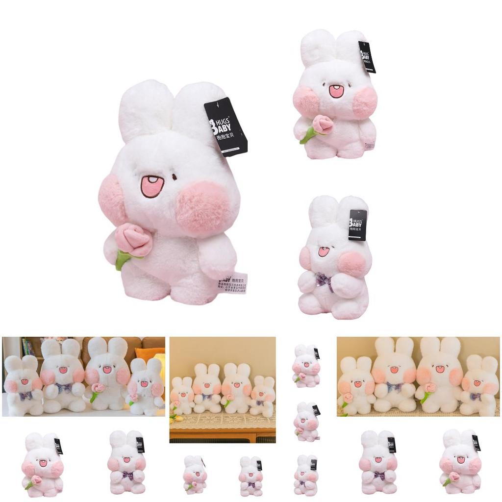 Adorable Plush Bunny Toy With Flower And Bowtie Decorations