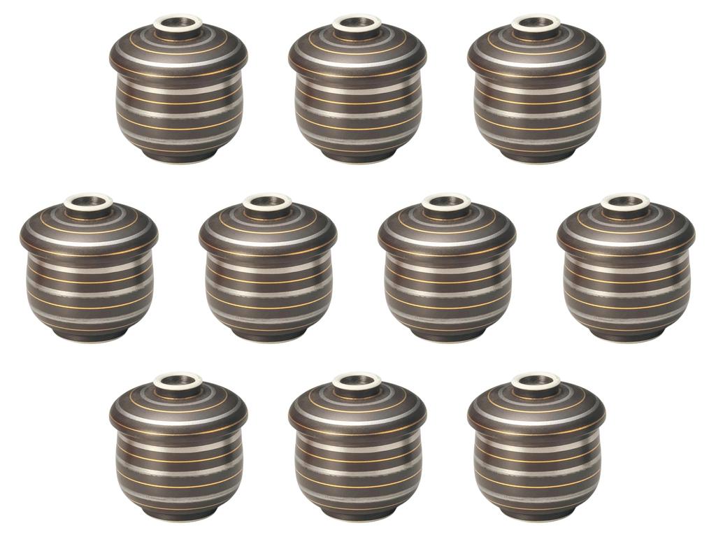Set of 10 Silver Striped Steamed Bowls x 8cm Mini Steamed Bowls Setomonohonpo (Small) [7 (150cc)]