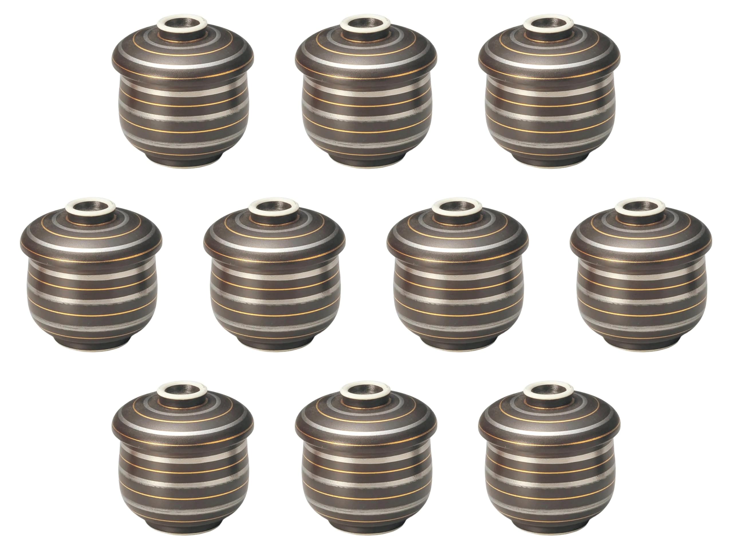 

Set of 10 Silver Striped Steamed Bowls x 8cm Mini Steamed Bowls Setomonohonpo (Small) [7 (150cc)]