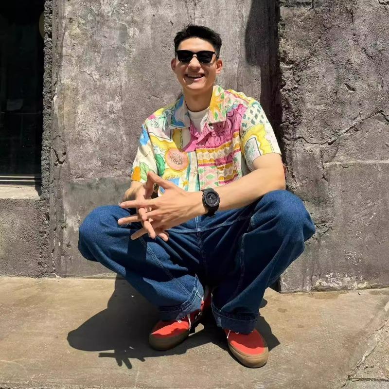 Men's Colorful Hand Drawn Fruit Print Cuban Collar Oversized Short Sleeve Shirt Casual Streetwear Top