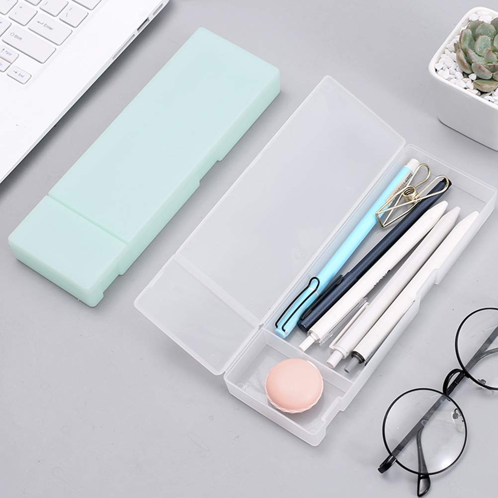 NUOLUX Pencil Case, Plastic Pen Box, Cute Pencil Case for Girls and Boys, Semi-Transparent, Set of 3