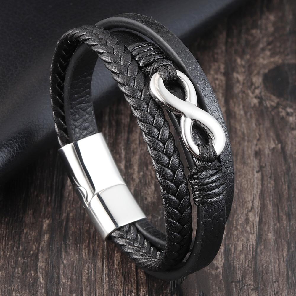 Trendy Jewelry Leather Bracelet Men Stainless Steel Bracelets Multilayer Braided Rope Chain for Male Jewelry Classic