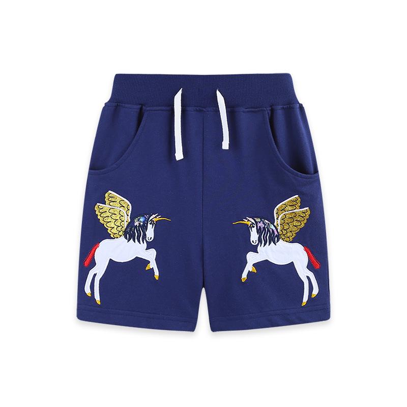 Summer Girls Knitted Cotton Shorts with Cartoon Embroidery - Casual Sports Pants for Children 5Y