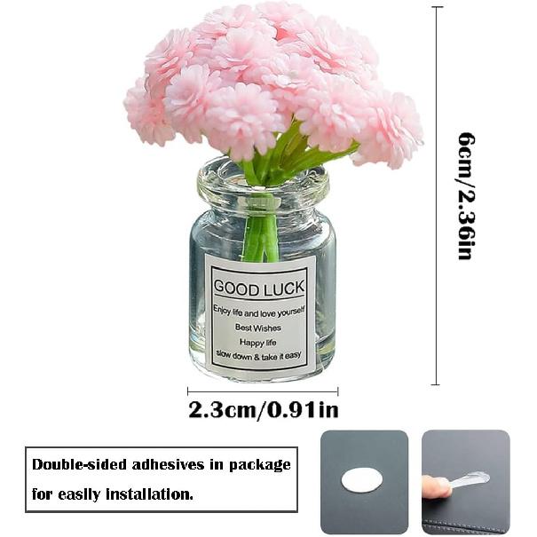 Set aus 3 Mini-Gänseblümchen in Glasvase Niedliche Auto-Accessoires für Rückspiegel & Armaturenbrett Dekorationen Lustige Auto-Innenraum-Ornamente für Frauen
