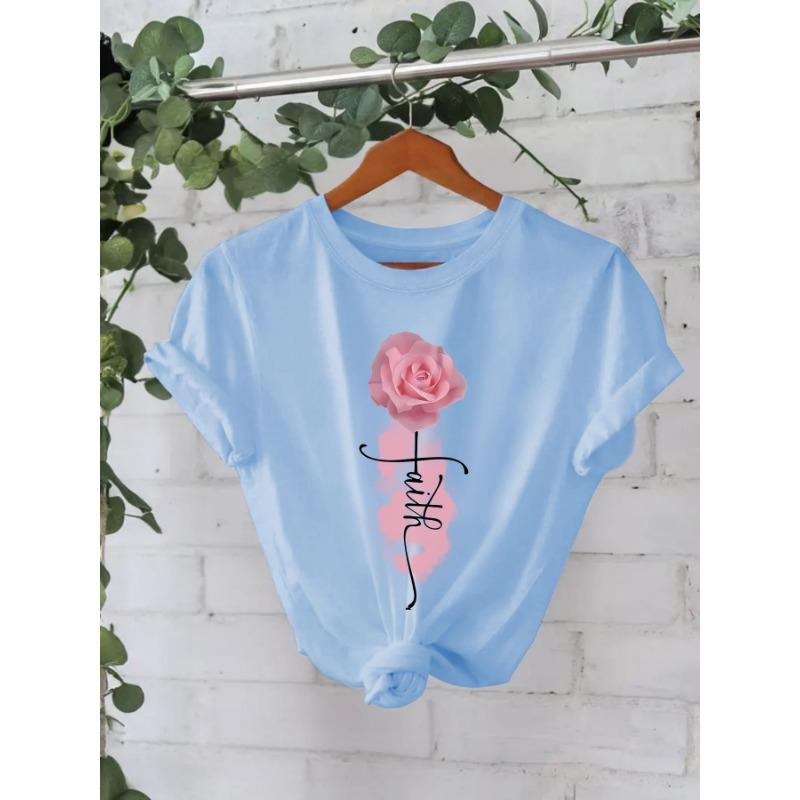 Dámská bavlněná trička s krátkým rukávem, kulatým výstřihem a potiskem