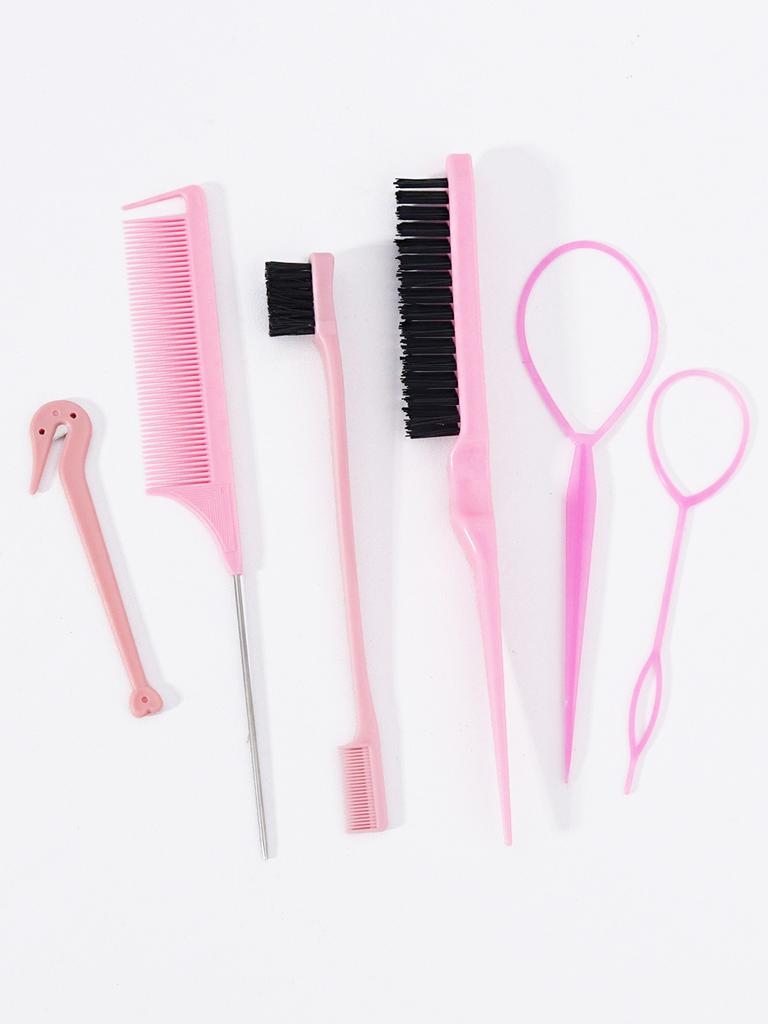 6pcs Hairdressing tool set,weaving tool ring,rat tail comb,tearing comb brush,edge control brush,suitable for all hair types