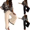Dames Top met Print op de Mouwen en Wijde Broek Set