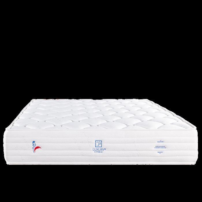 Ensemble matelas Patriote Mousse, 27 cm mémoire de forme , ferme réversible+sommier blanc ep 13cm + 2 oreillers + couette