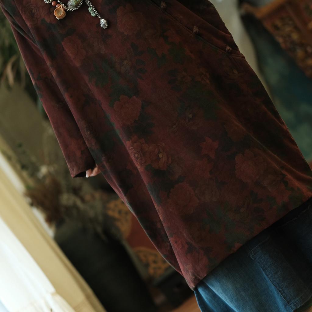 Johnature Women Print Floral Parkas Winter Vintage Coats Warm Long Sleeve Chinese Style Button Female Coats