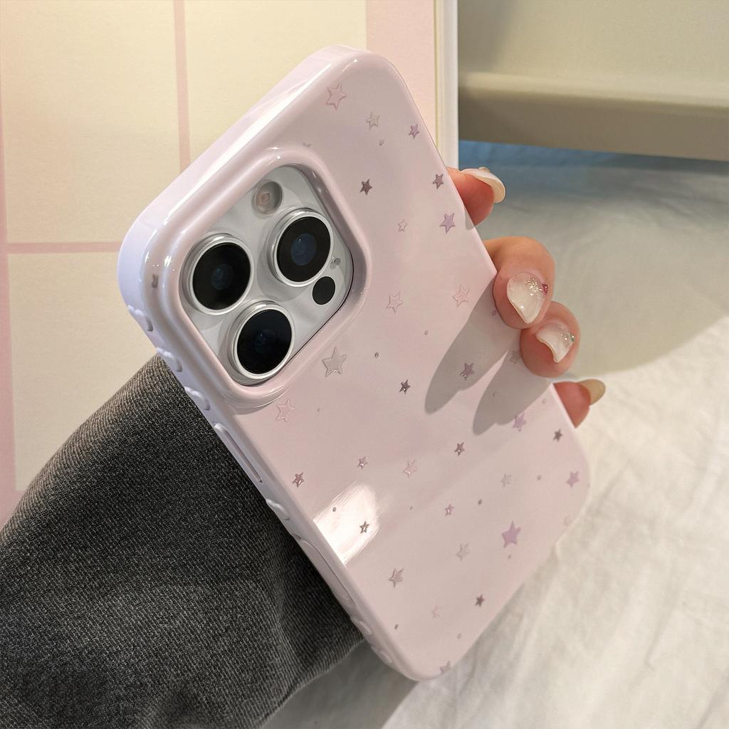 Pink star graffiti phone case suitable for Apple 16 Pro Max, iPhone 17, Korean style simple, full coverage for 13, soft for 15