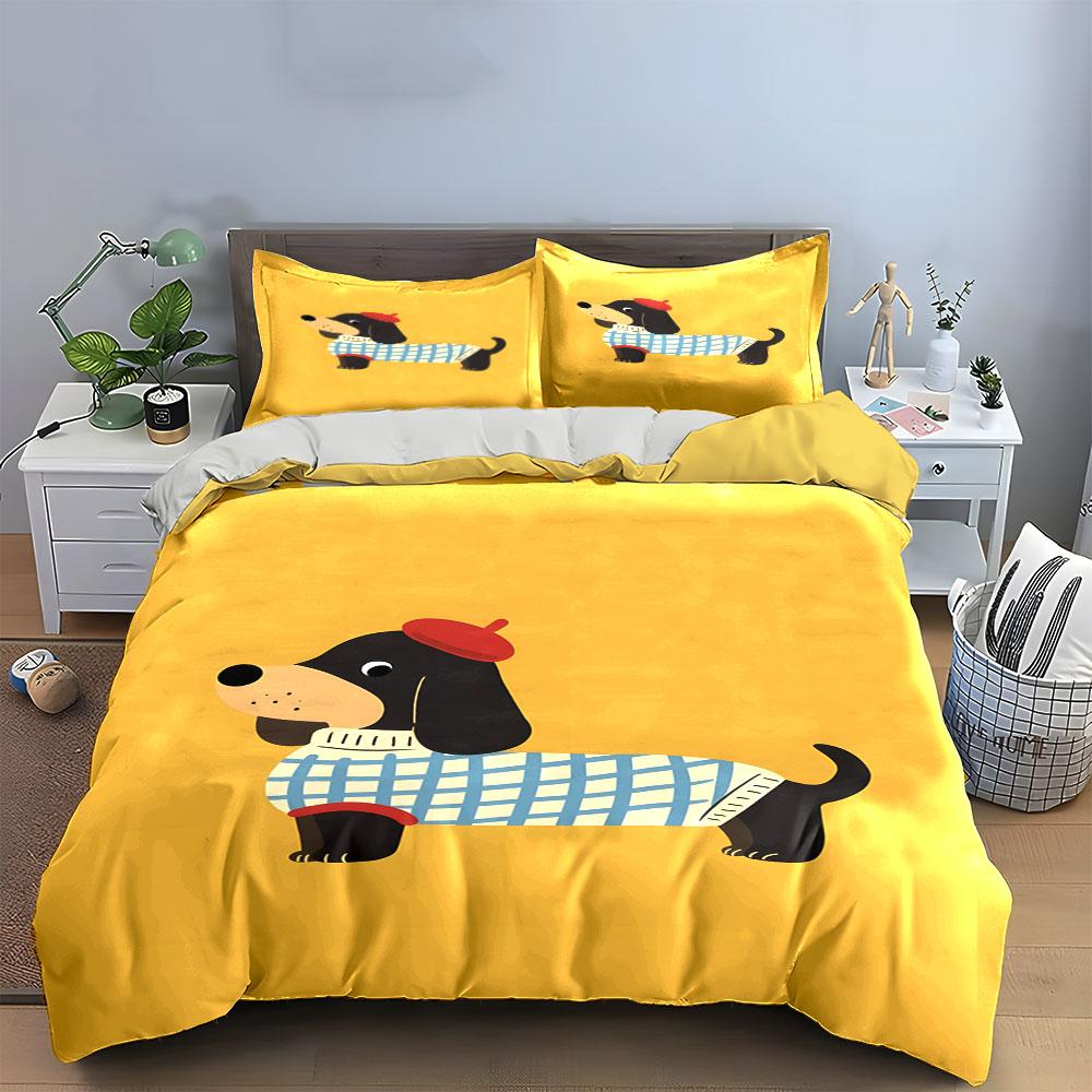 Cartoon Dog Decor Set Soft Skin-Friendly Bedding Set Includes 1 Duvet Cover And 2 Pillowcase, Gift