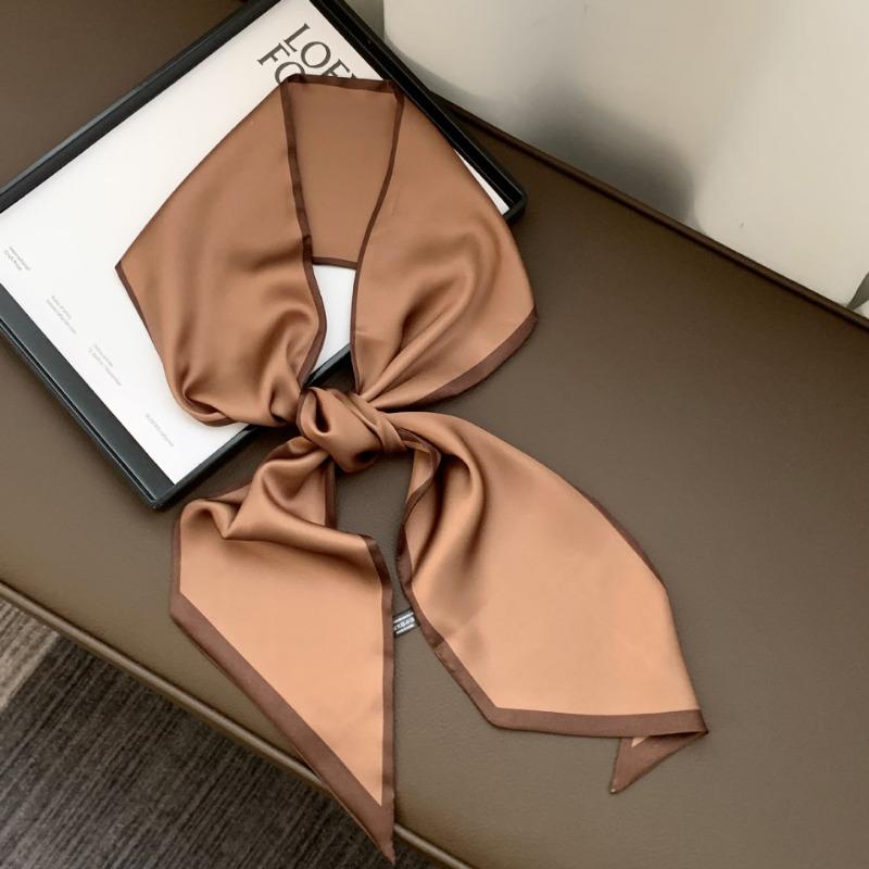 

Silk scarf, long strap, bag, streamer, ribbon, professional clothing with high-end scarf, small scarf, waist silk scarf. коричневый