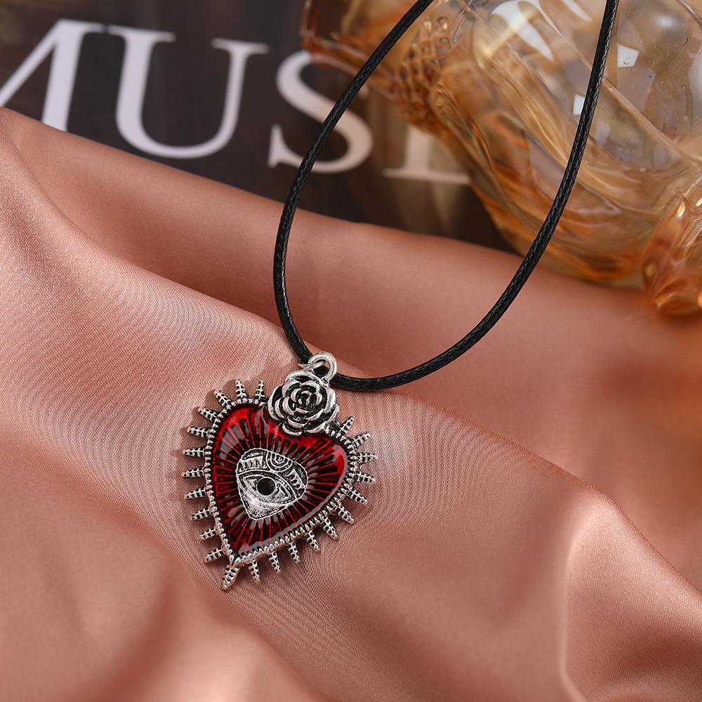 Red Evil Eye Necklace Charms Dragon Eyes Po Glass Cabochon Pendant Handmade Black Chain Necklaces For Women Men Jewelry Gift