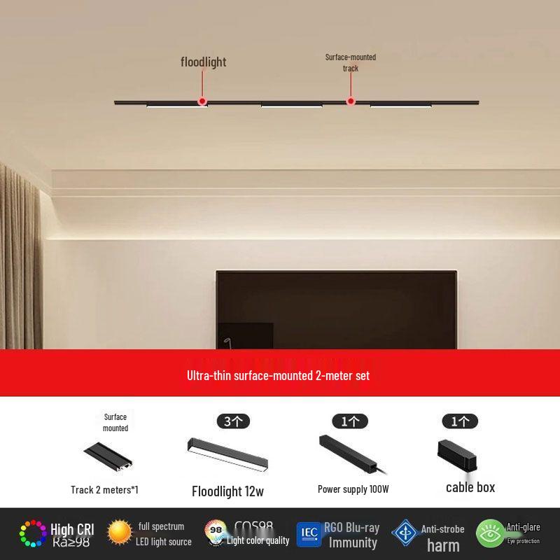 Ultra-Thin Surface-Mounted Magnetic Track Light Set for Living & Dining Rooms