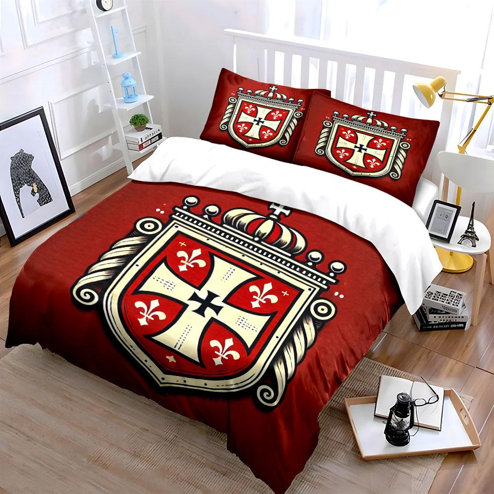 Rotes Königs-Wappenschild mit Kreuz Bettwäsche Bettbezug Set Bettbezug Kissenbezüge (1*Bettbezug 2*Kissenbezüge, ohne Bettdecke)