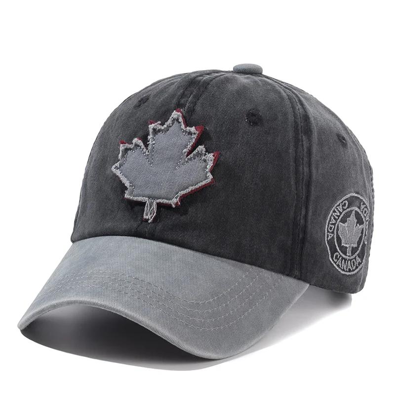 Berretto vintage unisex in cotone lavato Canada Berretto da baseball ricamato con foglia d'acero grande Cappelli sportivi da esterno per uomo e donna