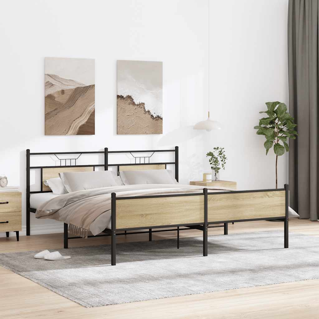 Metal Bed Frame without Mattress Sonoma Oak Finish 72 x 84 in (183 x 213 cm)