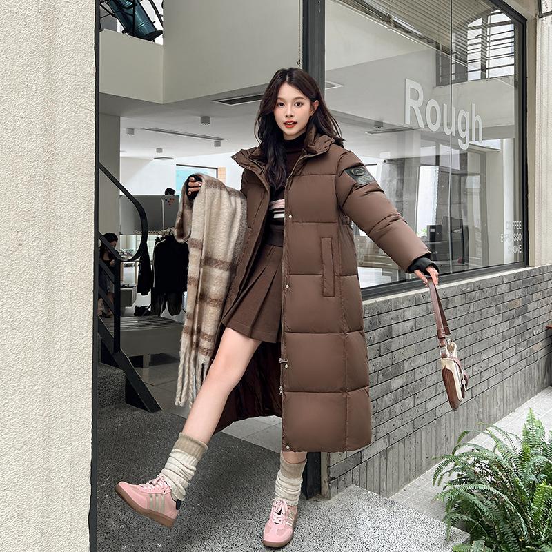 Cotton clothes women's winter new fashion hooded college style thickened loose long knee coat