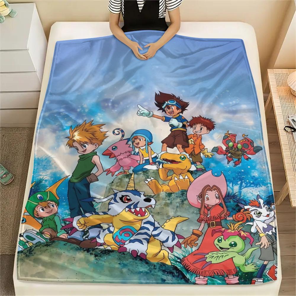 Digimon Characters Flannel Blanket, Fit for Home Living Room, Perfect Gift for Fans, Lightweight Warm Throw