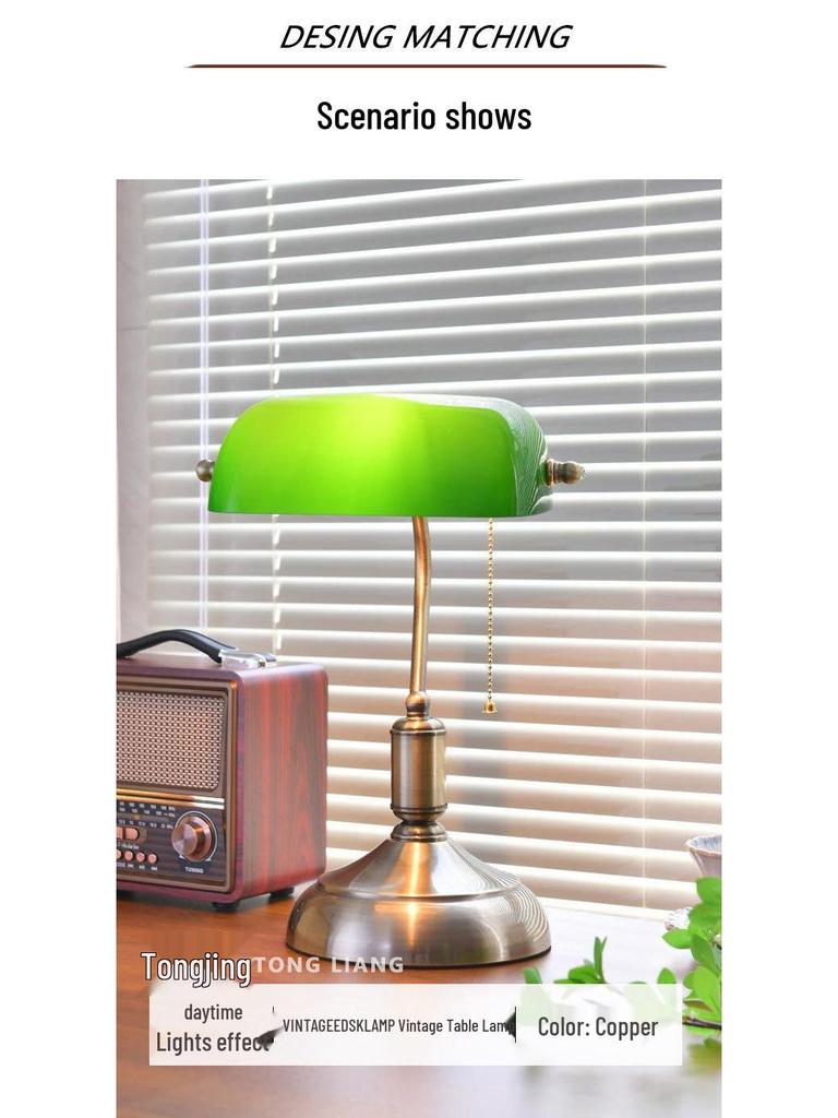Vintage Green Banker Desk Lamp: Eye-Caring Bedside Light Inspired by Old Shanghai