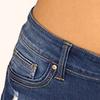 Women Jeans Ripped Mid Waist Solid Color Soft Short Jeans for Daily Wear