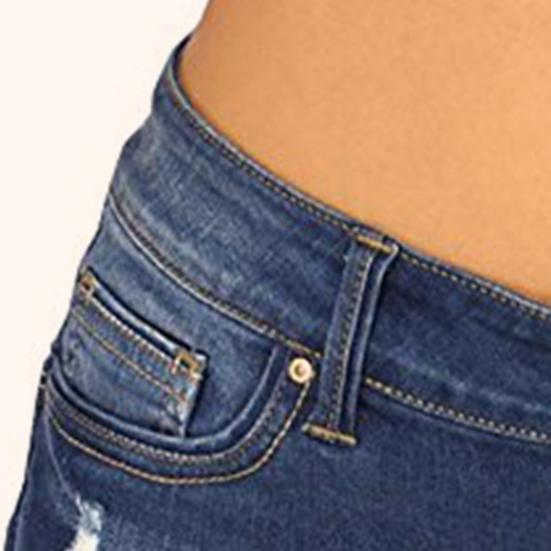 Women Jeans Ripped Mid Waist Solid Color Soft Short Jeans for Daily Wear