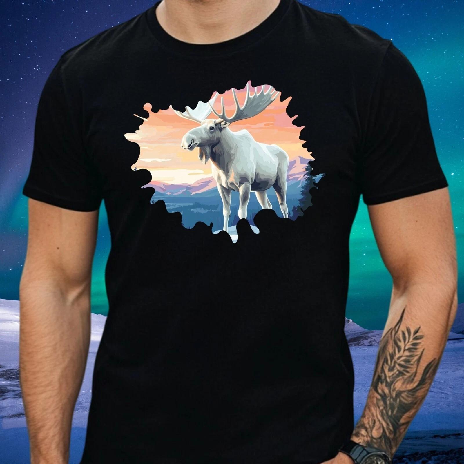 T-Shirt Herren Weißer Elch Motiv Baumwolle GrößeXSbis 5XL L