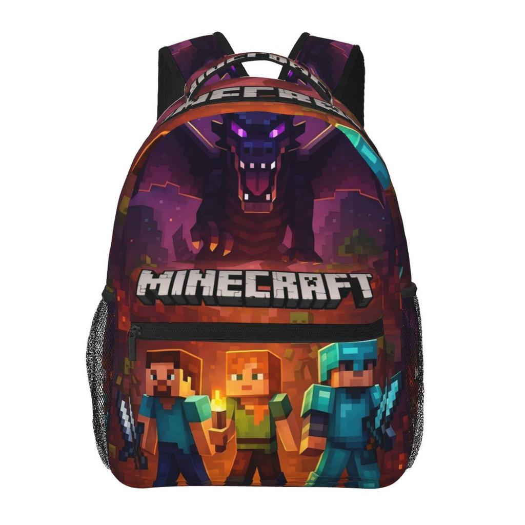 Popular Minecraft Print Lightweight Backpack: Durable, Breathable, Large Capacity, Casual Double Shoulder Bag.