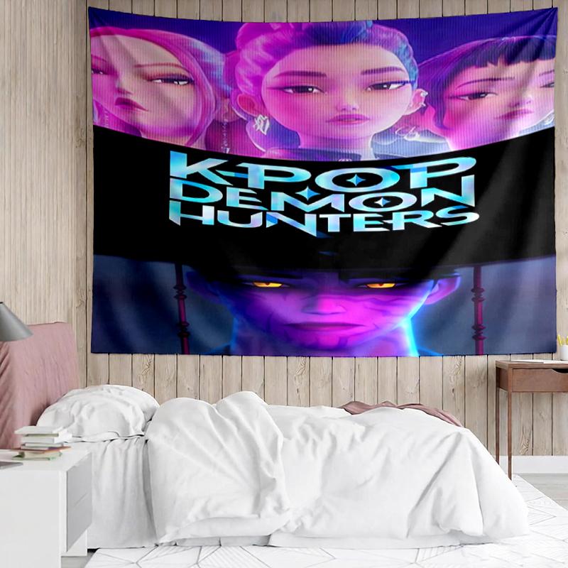 KPop-Demon-Hunters Print Tapestry, Backdrop, Easy Setup, Ideal for Bedroom, Office & Living Room, with Aesthetic Wall Hanging Decor.