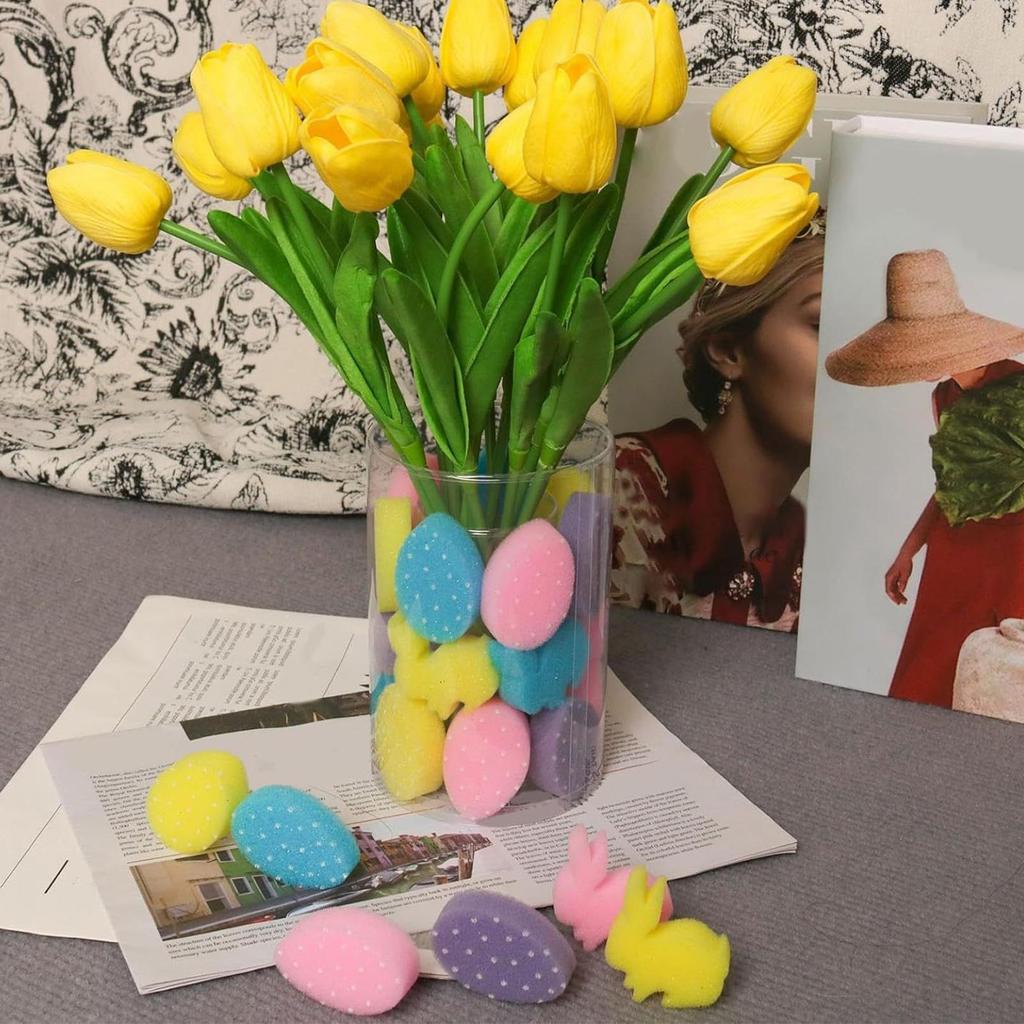 Easter Tulips Bouquet Set Realistic Artificial 60pcs Sponge Vase Fillers Artificial Easter Eggs Flowers Vase Filler Decor