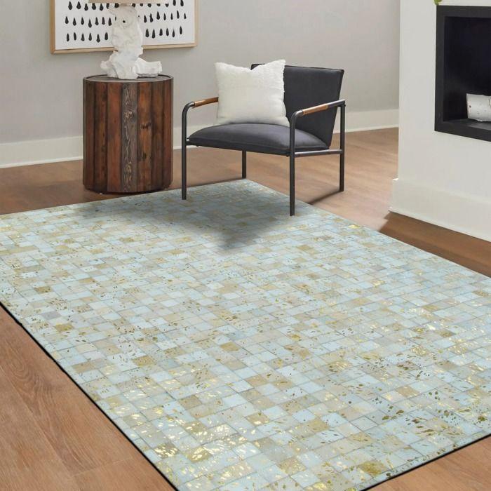 White and Gold Recycled Leather Rug 190x290