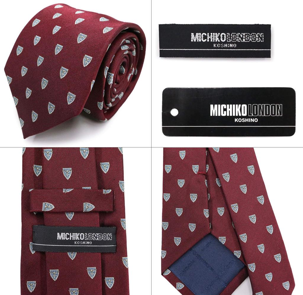 [MICHIKO LONDON] Michiko London Brand Necktie, Small Pattern, Emblem Pattern, 100% Silk, Crest, Jacquard Weave (B: Navy)