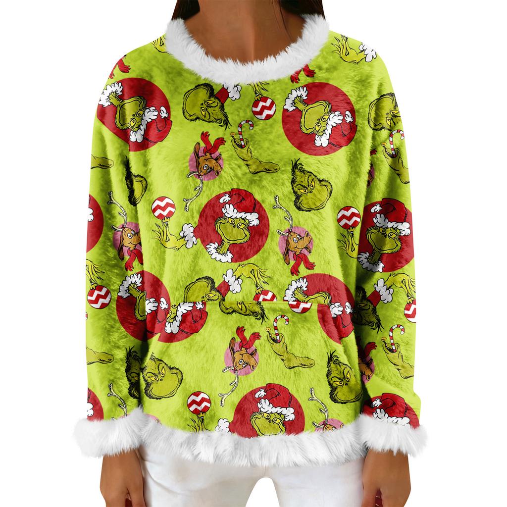 Women's Casual Fleece Sweatshirt  Long-Sleeve Round  Neck Casual Comfortable Loose-Fit Lightweight Women's Flannel Sweatshirt