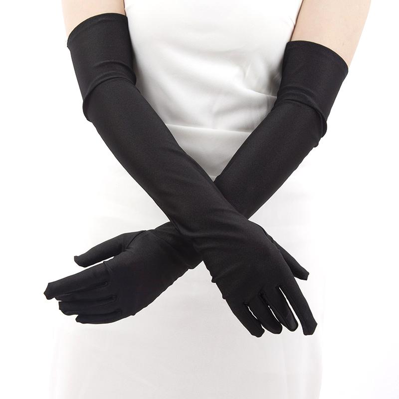 1 Paar Sexy Handschuhe Klassische Damen Schwarz Abendparty Abschlussballhandschuhe Oper Stretch Satin Lange Fäustlinge Fahrhandschuhe Sonnenschutzärmel
