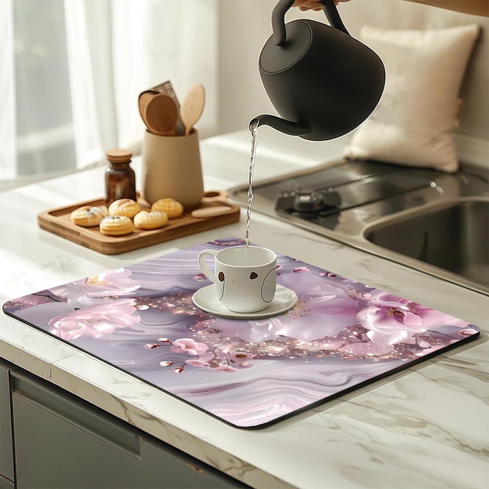 1Pcs Rubber Drying Mat With Mauve Petite Flower Mats Heat-Resistant Table Mats Tableware Drying Mats Moisture- For Coffee Shop