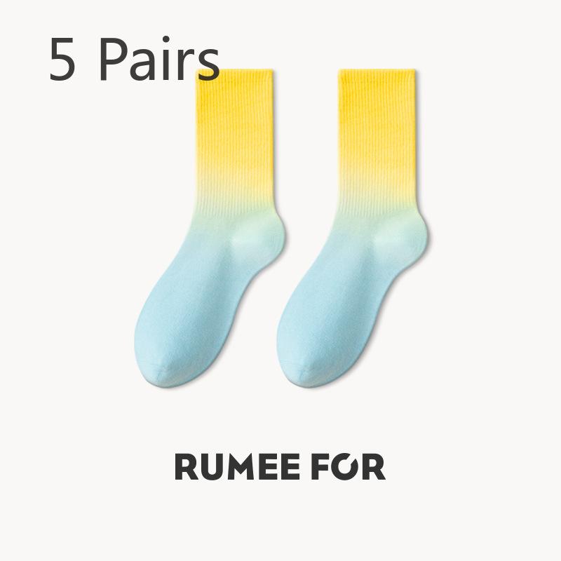 5 Pairs of Female Spring and Autumn Sports Color Gradient Color Tube Socks