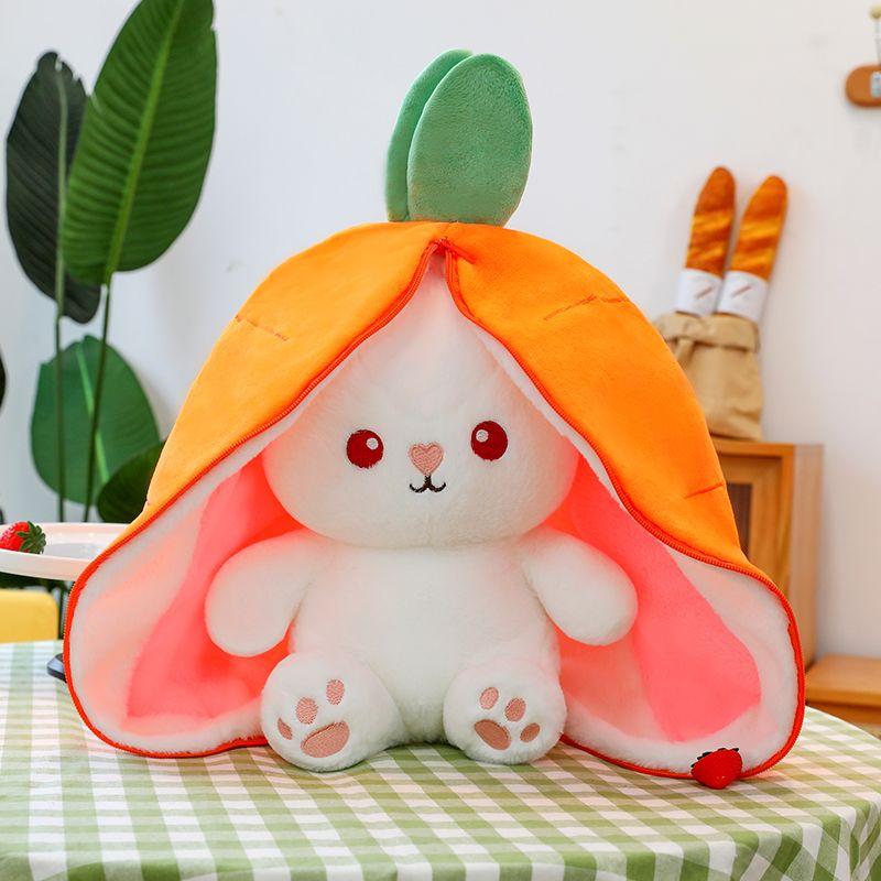 

New Arrival Transformation Strawberry Rabbit Stuffed Toy Cute Doll Puppet Creative Female Ragdoll Little White Rabbit Funny and Cute Orange-radish rabbit 30cm [exquisite small size]]