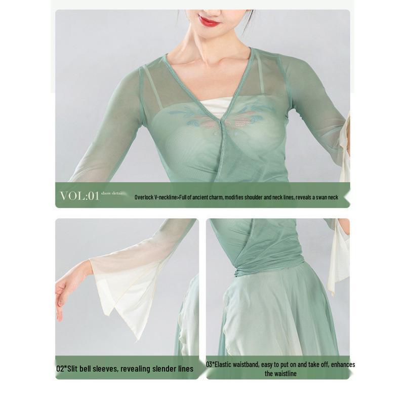 Elegantes chinesisches klassisches Tanzgaze-Kleid - Schlankmachendes Feenstil-Auftrittskostüm