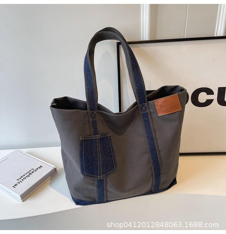 Casual Splicing Canvas Bag Women's 2025 New Large-capacity Fashion Commuter Bag Korean Version Popular Shoulder Bag