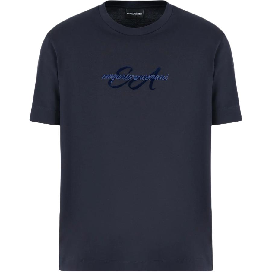 Emporio Armani FW24 Letter Logo Embroidered Crew Neck Short Sleeve T-Shirt Men Tops Navy-Blue 6D1TQ8-1JOCZ-0920 XXXL 20330₽