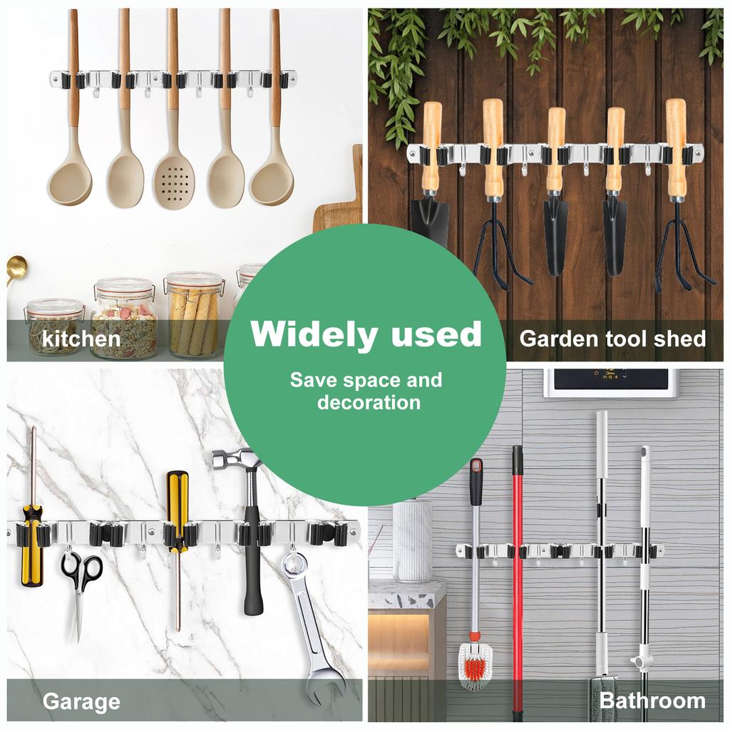 Mop and Broom Organizer Stainless Steel Broom Mop Holder Wall Mounted Strong Broom Mop Holder for Bathroom Kitchen Accessories