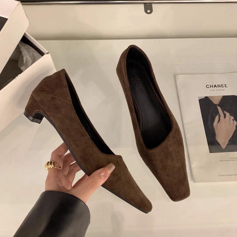 Fashion SUOJIALUN Spring New Brand Women Square Low Heel Pumps Shoes Fashion Shallow Slip On Ladies Boat Shoes Outdoor Dress Single Shoe