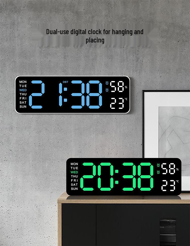 Multifunctional Rectangular Electronic Alarm Clock with Large Display - Wall-Mountable/Desktop Stand
