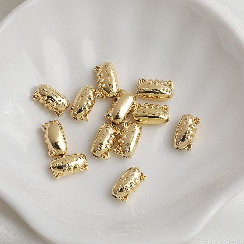 14K Gold-Filled Cartoon Cat & Mouse Spacer Beads for DIY Bracelets
