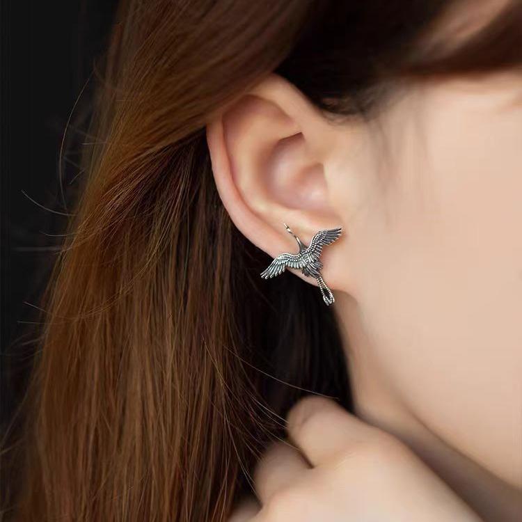 Yunzhiyu Yu Shuxin Yunwei Shirt with the Same Earrings, National Style, Crane Stud Earrings, Niche Design Sense of Old Earrings