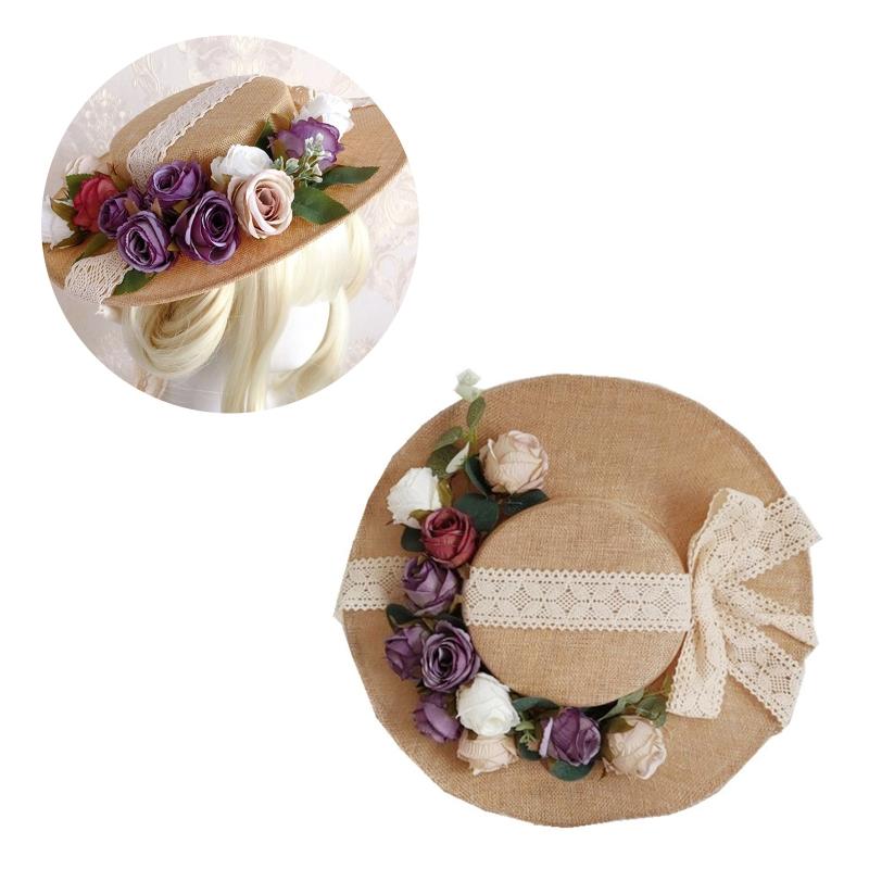 Summer Women Lolita's Hat Tea Party Hat Outdoor Sunscreen Flower Decor Sunshade Flat Hat Summer Beach Vacation Hats