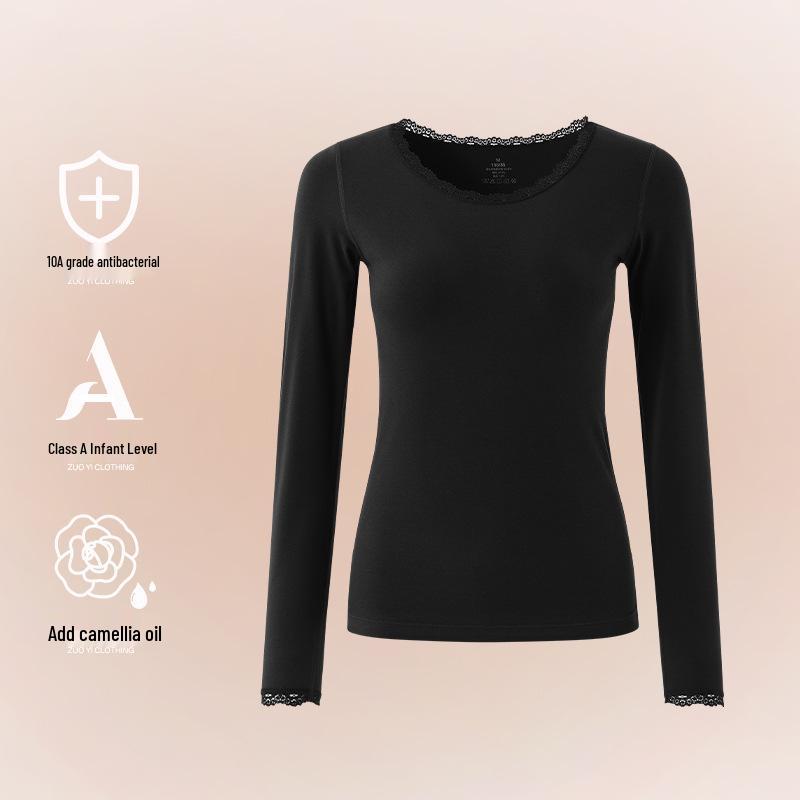German Velvet Warm Lace Round Neck Underwear Set: Fleece-Lined, Heat-Generating for Men & Women