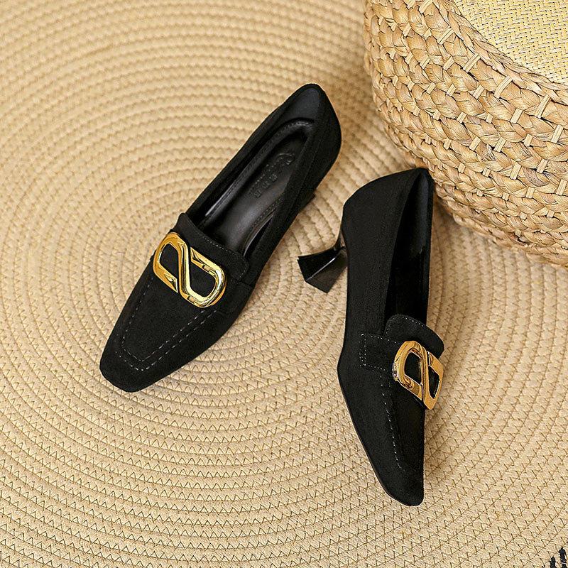 Square head high heels stiletto 2025 new college style deep mouth single shoes women's professional work shoes women's black winter shoes