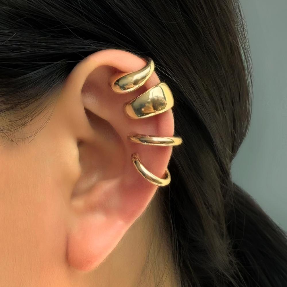 European and American hot-selling simple line diamond-encrusted earbone clip personalized double-layer u-shaped earless earclip earrings 1-piece set