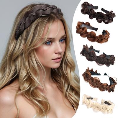 1 szt. Syntetyczna prosta peruka z warkoczem rybim warkocz Twist Braid Hair Hoop Hair antypoślizgowa opaska na głowę Hairpiece dla kobiet dziewcząt akcesoria